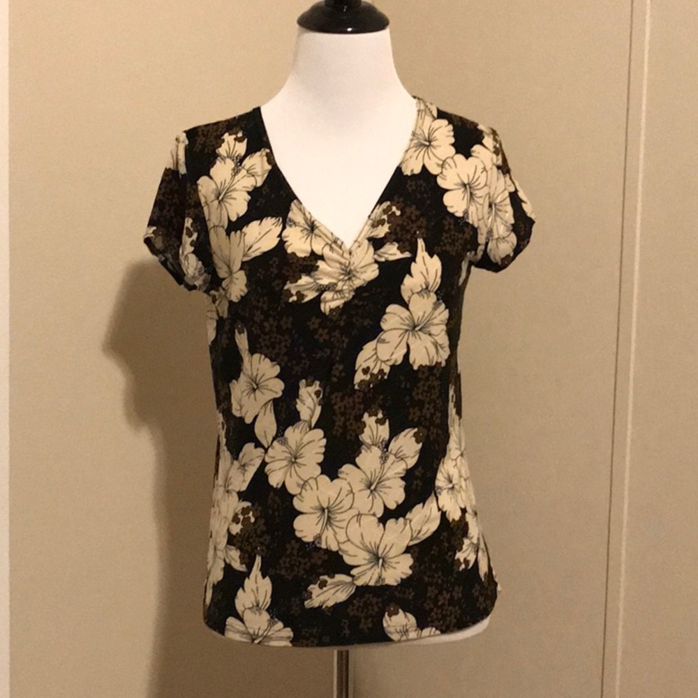 Black & Brown Blouse with Lite Tan Flowers